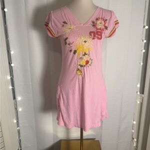 JWLA Johnny Was Pink Embroidered Floral TIGERS Varsity Dress Sz M
